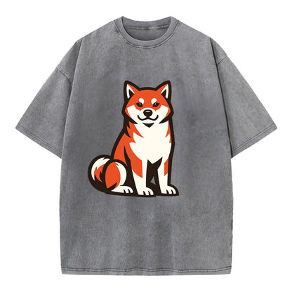 Sitting Shiba Inu Emblem - Vintage T-shirt - Grey