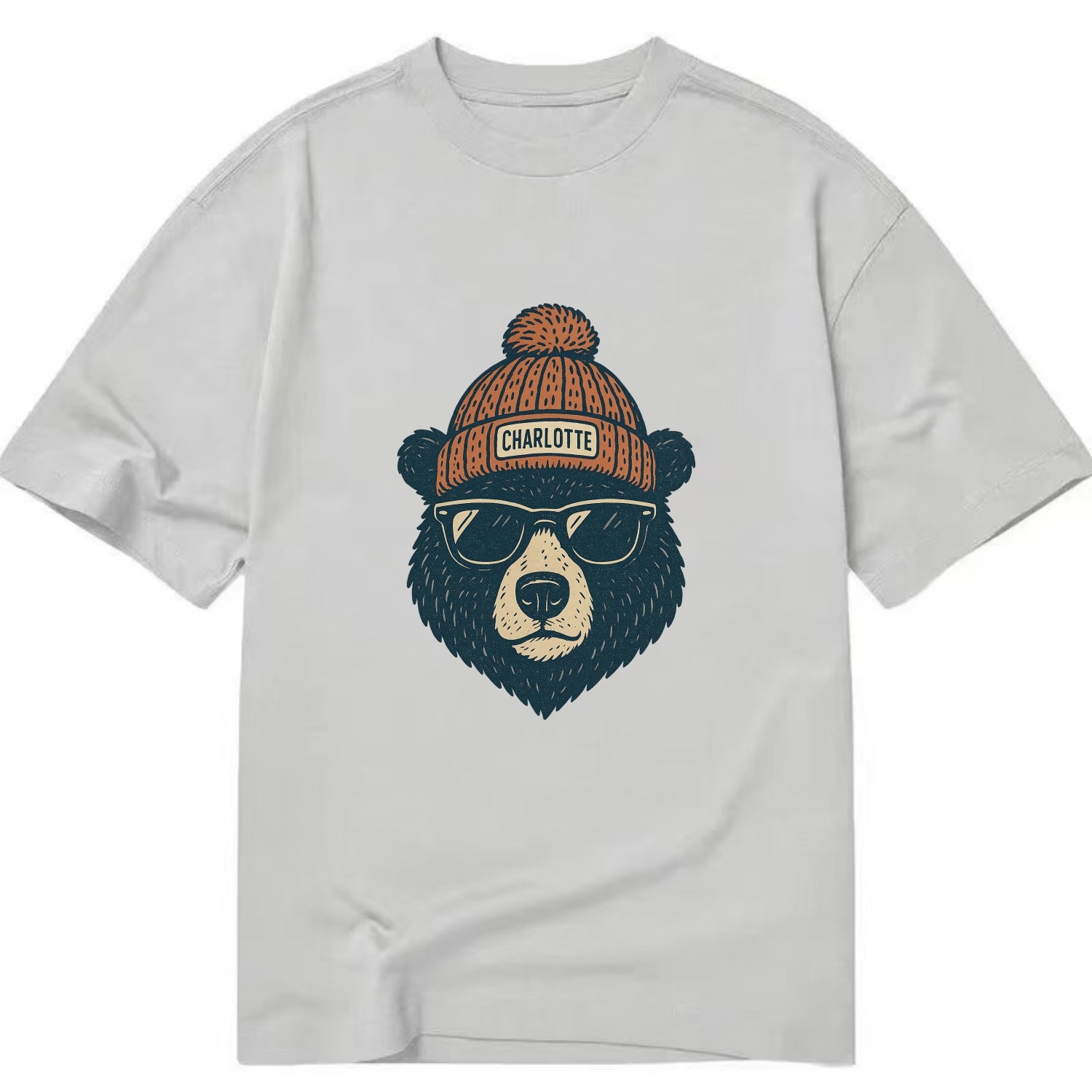 North Carolina Black Bear wearing Charlotte beanie with pom pom and wayfarer - Classic T-shirt - Grey