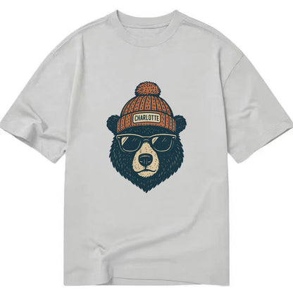 North Carolina Black Bear wearing Charlotte beanie with pom pom and wayfarer - Classic T-shirt - Grey