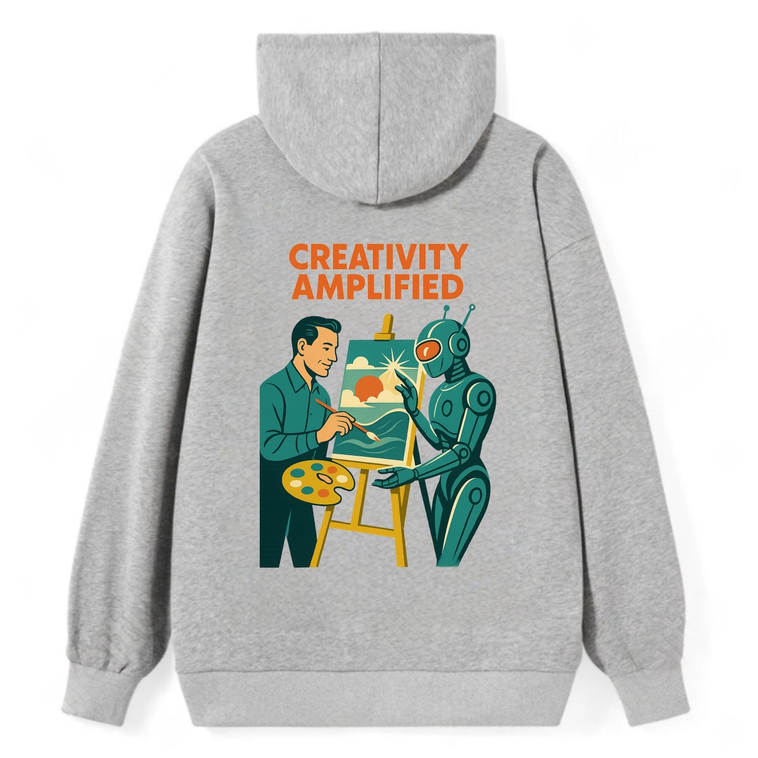 Artist and AI creating beautiful masterpiece together - "Creativity - Classic Pullover Hoodie - Grey