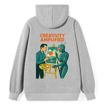 Artist and AI creating beautiful masterpiece together - "Creativity - Classic Pullover Hoodie - Grey