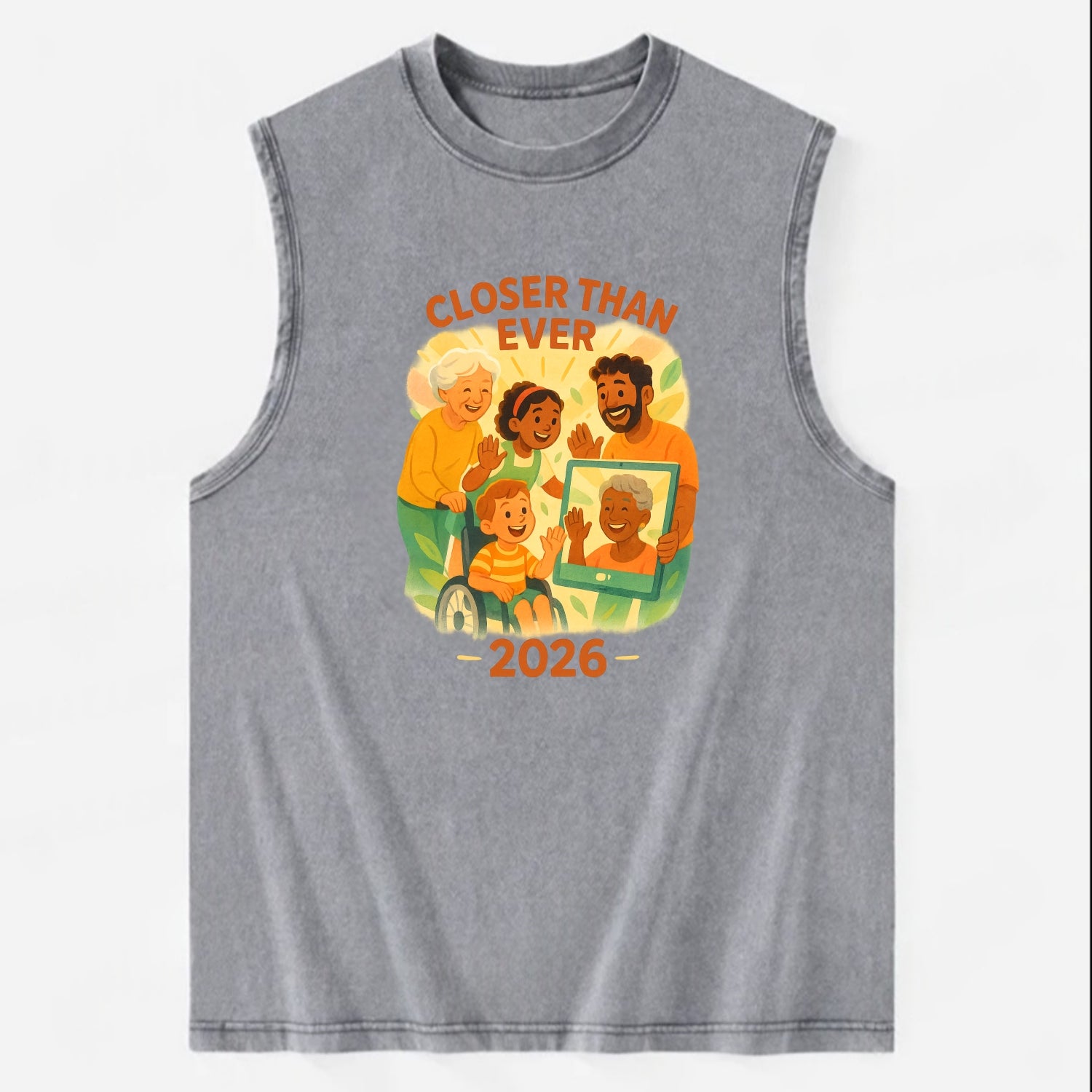 Technology bringing distant families together - "Closer Than Ever" - - Vintage Washed Tank - Grey