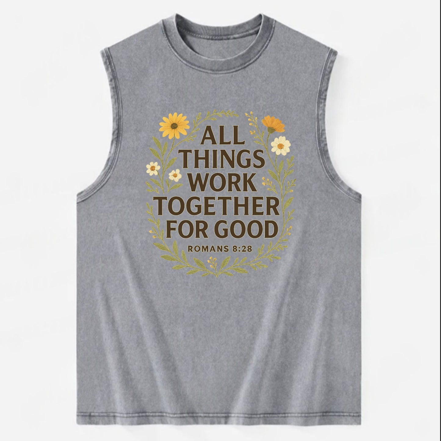 Romans 8:28 Flowers - Vintage Washed Tank - Grey