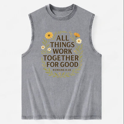 Romans 8:28 Flowers - Vintage Washed Tank - Grey