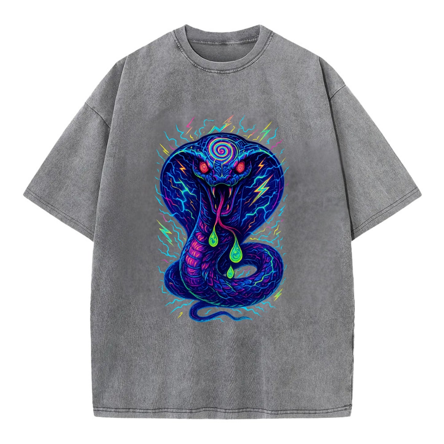 Mesmerizing cobra with hypnotic spiral patterns in the hood, scales that shimmer - Vintage T-shirt - Grey