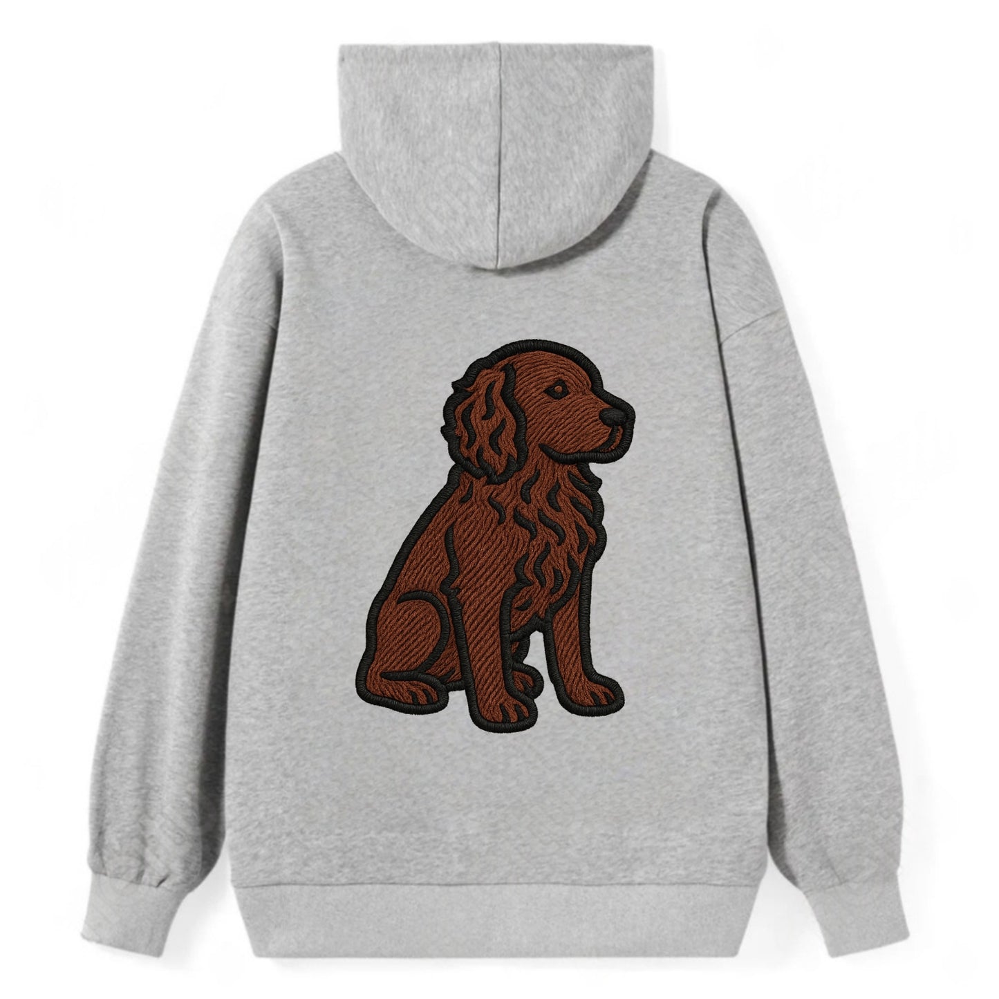 Boykin Spaniel - Rich chocolate brown wavy coat embroidered sitting pose - Classic Pullover Hoodie - Grey
