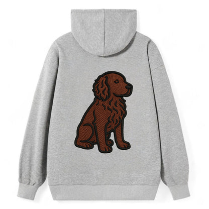 Boykin Spaniel - Rich chocolate brown wavy coat embroidered sitting pose - Classic Pullover Hoodie - Grey