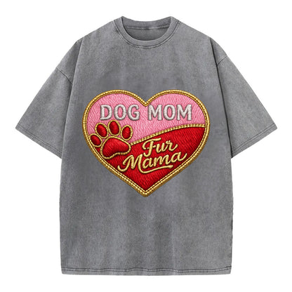 DOG MOM HEART - heart with paw print in pink and red , fur mama - Vintage T-shirt - Grey