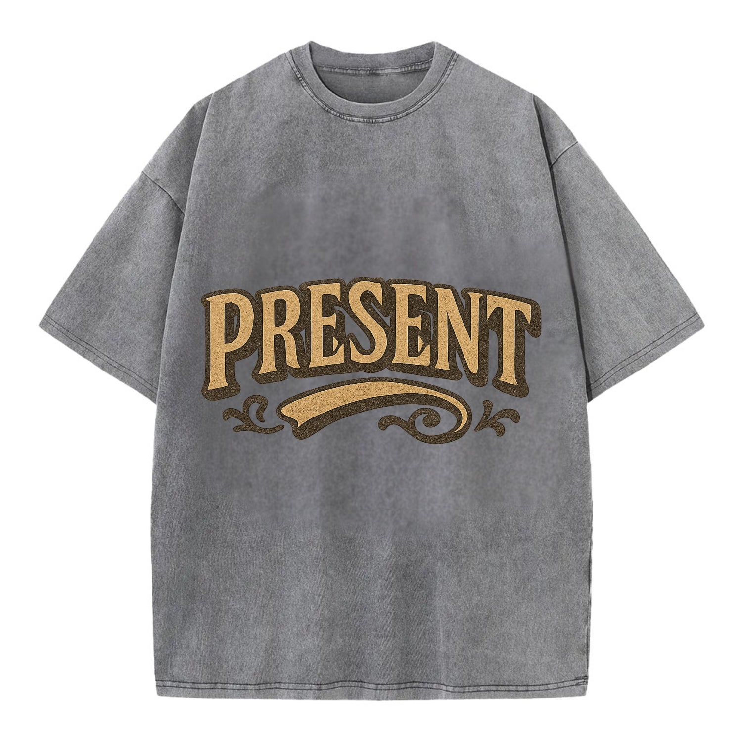 Bold typography design - "PRESENT" - living in the now - Vintage T-shirt - Grey