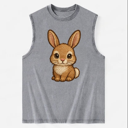 Baby Rabbit - long ears, fluffy white tail, pink nose, large brown eyes, - Vintage Washed Tank - Grey
