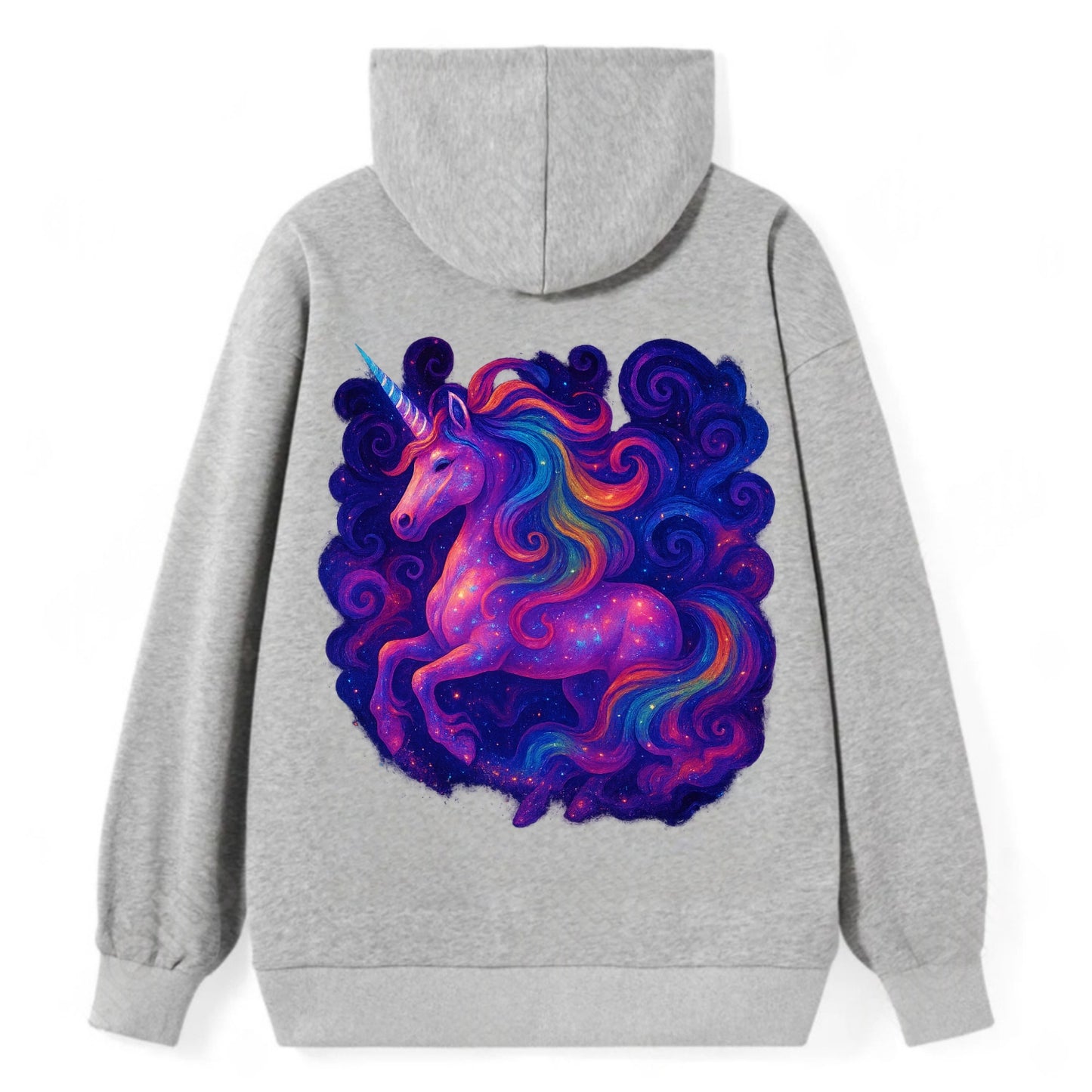 Magical unicorn with flowing rainbow gradient mane, iridescent horn with - Classic Pullover Hoodie - Grey