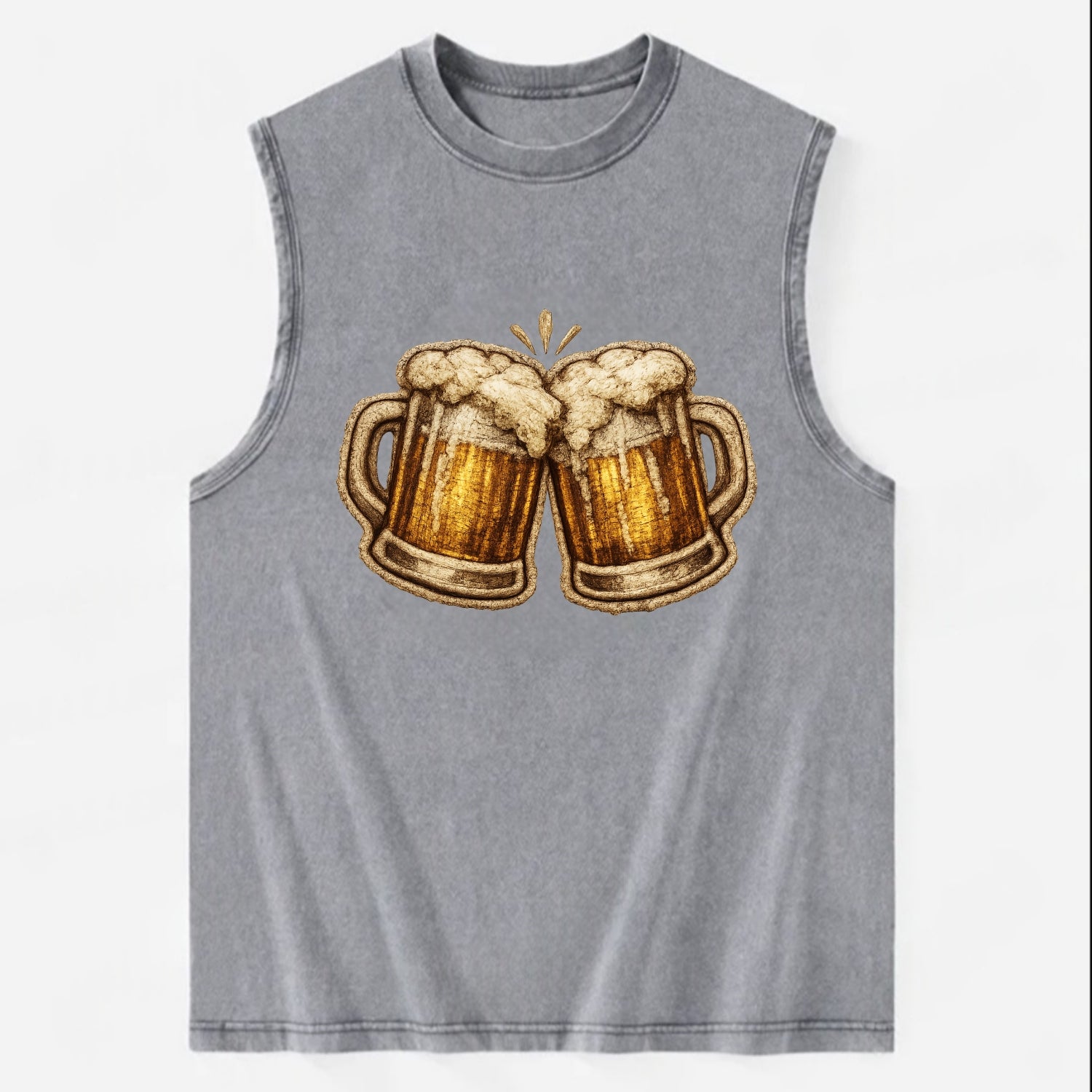 BEER MUG CHEERS - frosty beer stein in gold and amber , brewery - Vintage Washed Tank - Grey