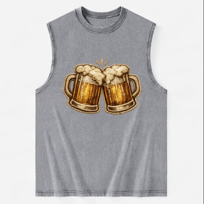 BEER MUG CHEERS - frosty beer stein in gold and amber , brewery - Vintage Washed Tank - Grey