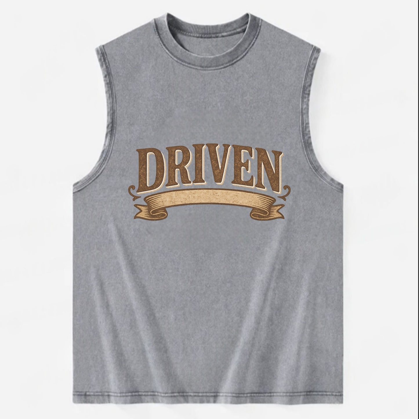 Bold typography design - "DRIVEN" - motivated, focused on goals - Vintage Washed Tank - Grey