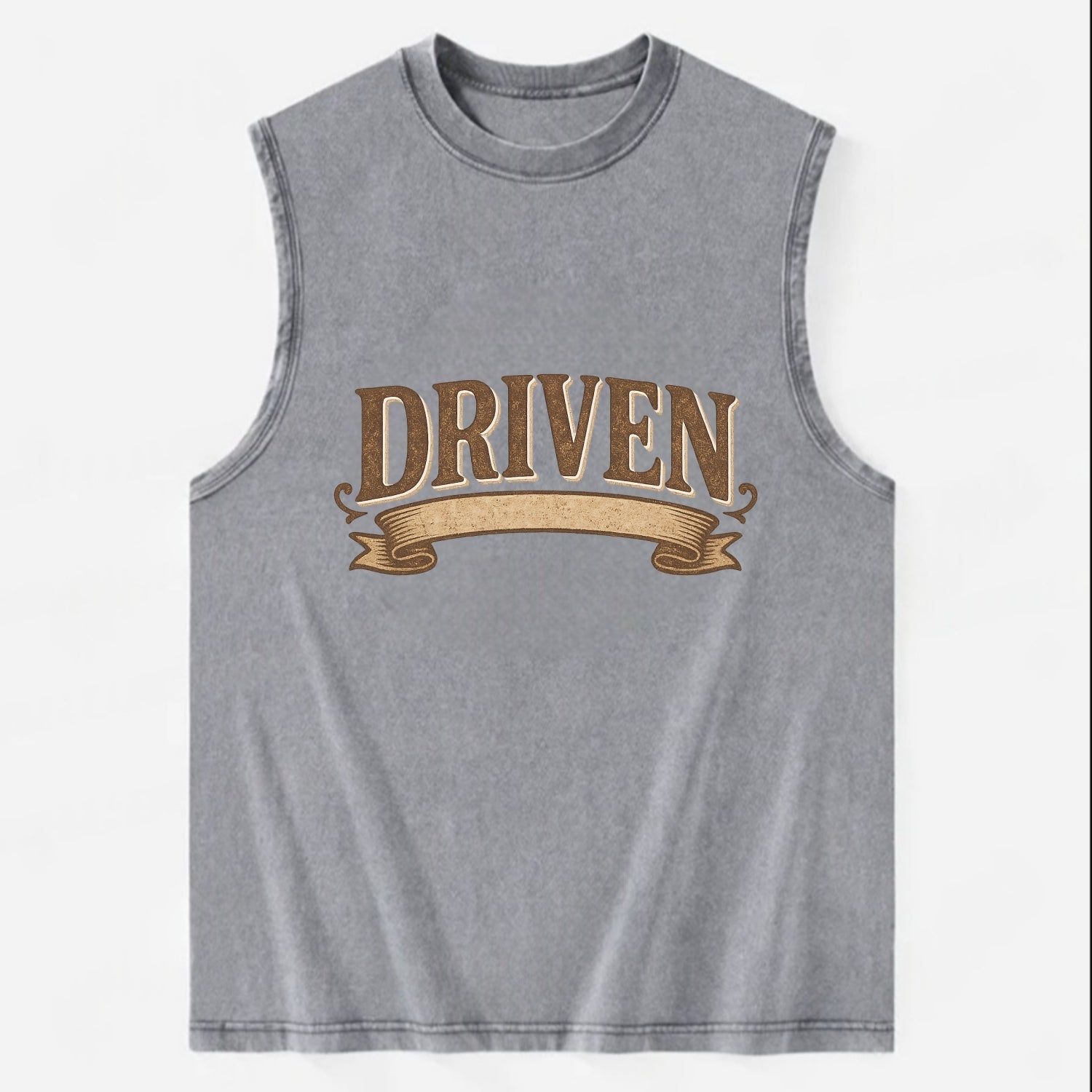 Bold typography design - "DRIVEN" - motivated, focused on goals - Vintage Washed Tank - Grey