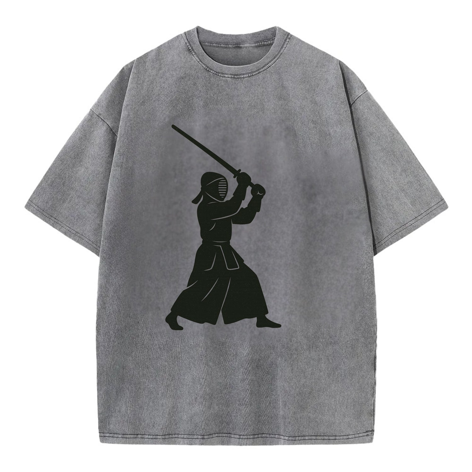 Kendo swordsman in striking stance - Vintage T-shirt - Grey