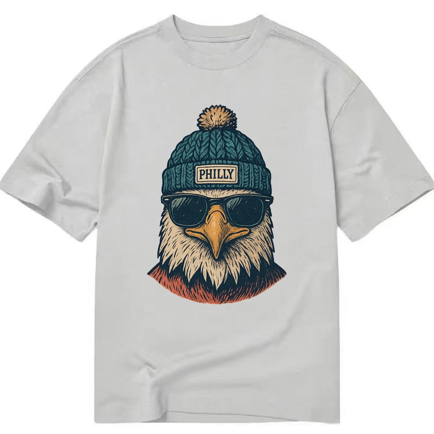 Philadelphia Eagle wearing Philly beanie with pom pom and wayfarer sunglasses - Classic T-shirt - Grey