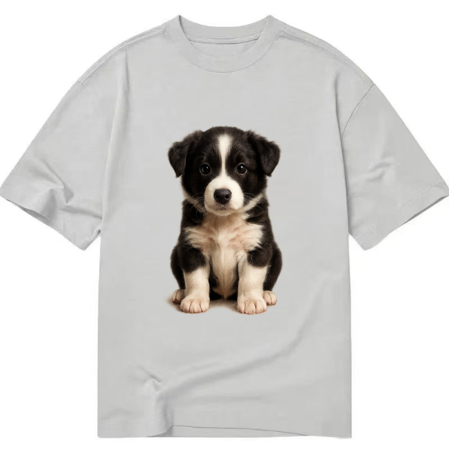 Baby Border Collie Puppy - black and white, intense smart eyes, athletic build, - Classic T-shirt - Grey