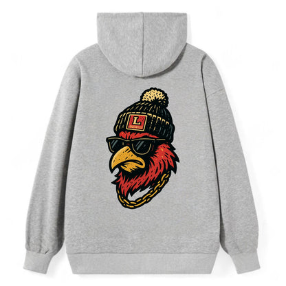 Louisville Cardinal wearing Louisville beanie with L patch - Classic Pullover Hoodie - Grey