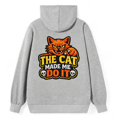 THE CAT MADE ME DO IT - mischievous cat in orange , blame the cat - Classic Pullover Hoodie - Grey