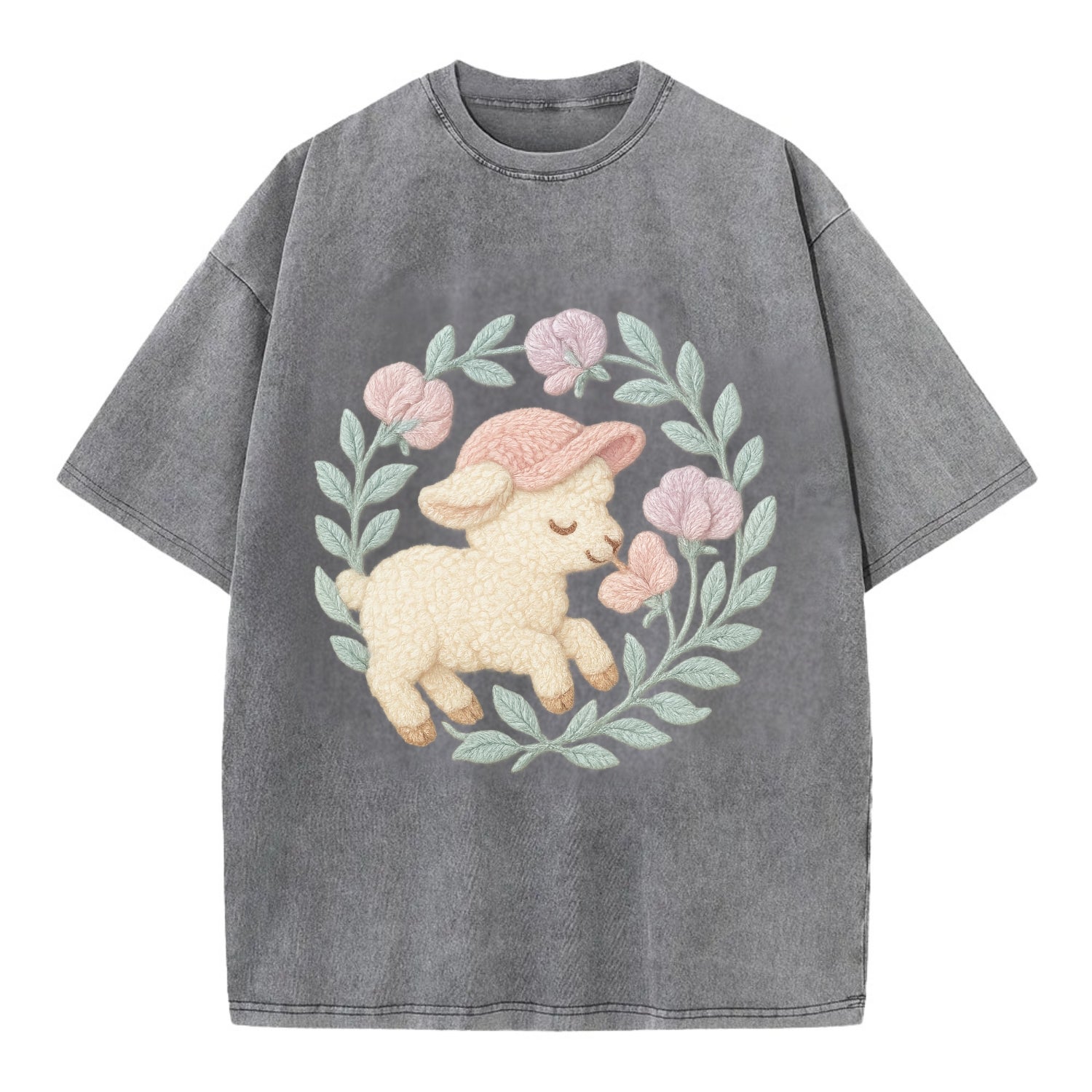 Lamb Sweet Peas  - Vintage T-shirt - Grey