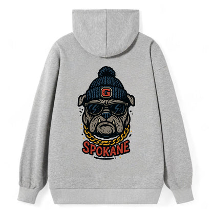 Spokane Bulldog wearing Gonzaga beanie with G patch - Classic Pullover Hoodie - Grey