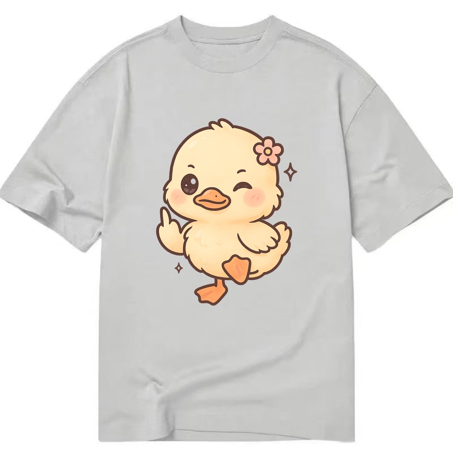 fluffy baby duck with small flower, one webbed foot raised sassily - Classic T-shirt - Grey