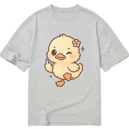 fluffy baby duck with small flower, one webbed foot raised sassily - Classic T-shirt - Grey