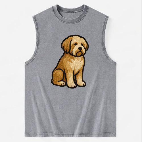 Tibetan Terrier - Gold and white embroidered sitting pose - Vintage Washed Tank