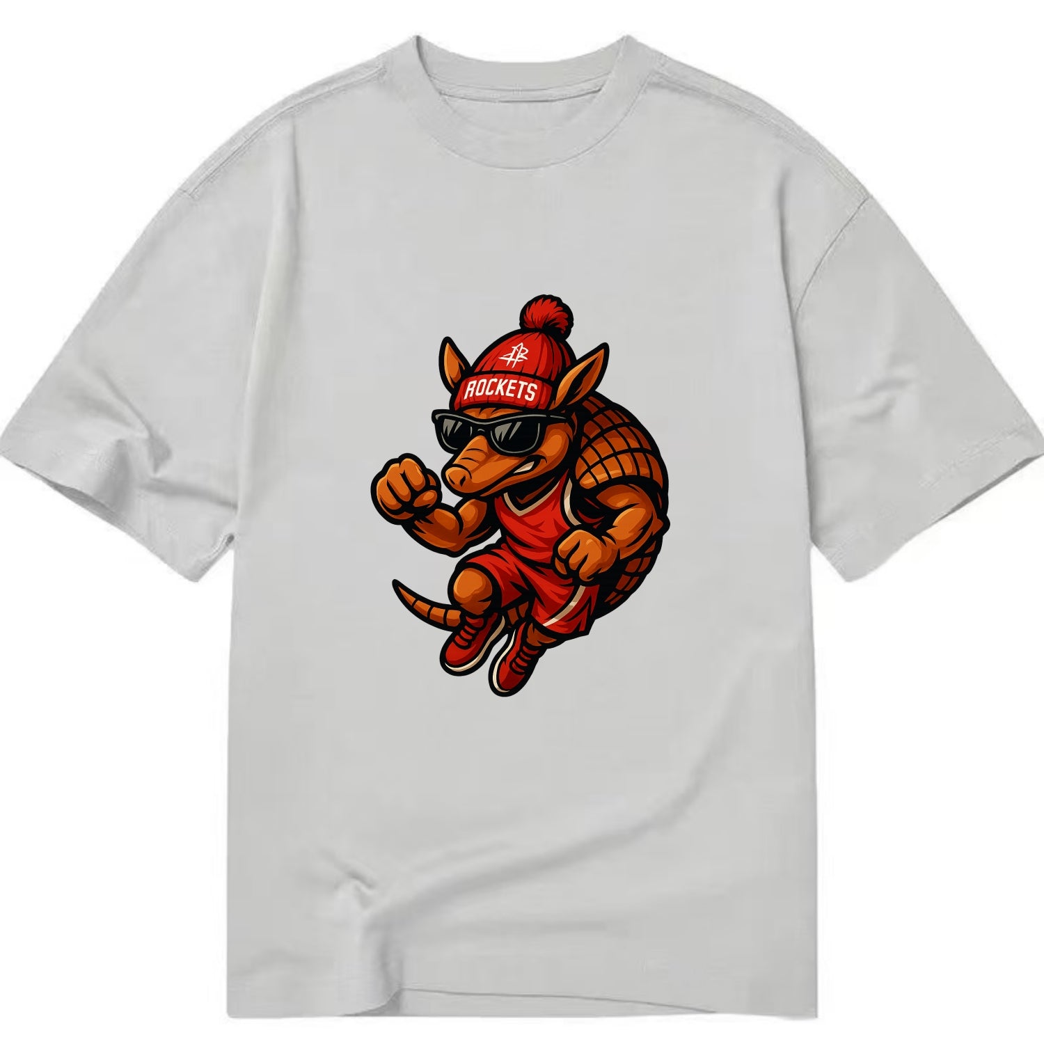 Houston Armadillo wearing Rockets red and silver beanie with rocket ship and - Classic T-shirt - Grey