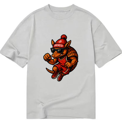 Houston Armadillo wearing Rockets red and silver beanie with rocket ship and - Classic T-shirt - Grey
