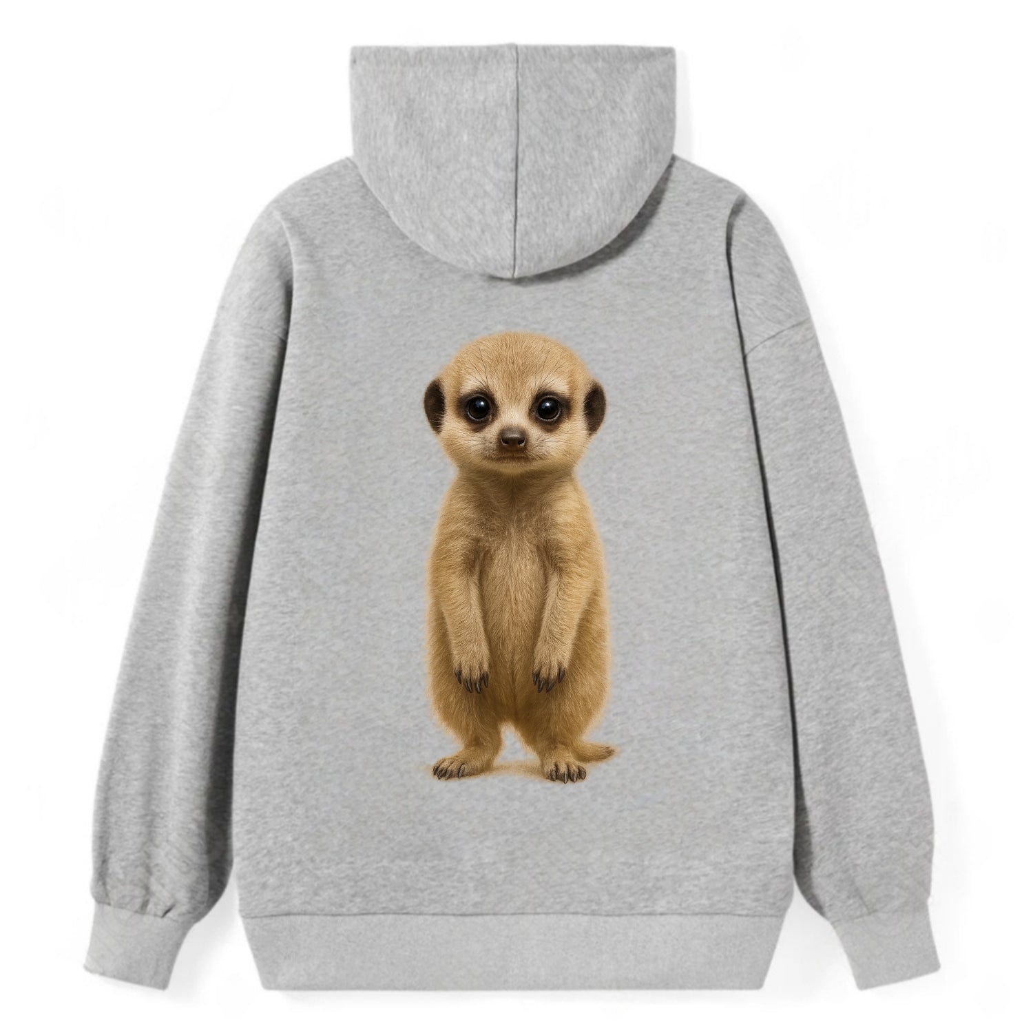 Baby Meerkat - tan fur, dark eye patches, alert stance, bright eyes, - Classic Pullover Hoodie - Grey