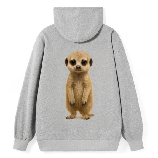 Baby Meerkat - tan fur, dark eye patches, alert stance, bright eyes, - Classic Pullover Hoodie - Grey