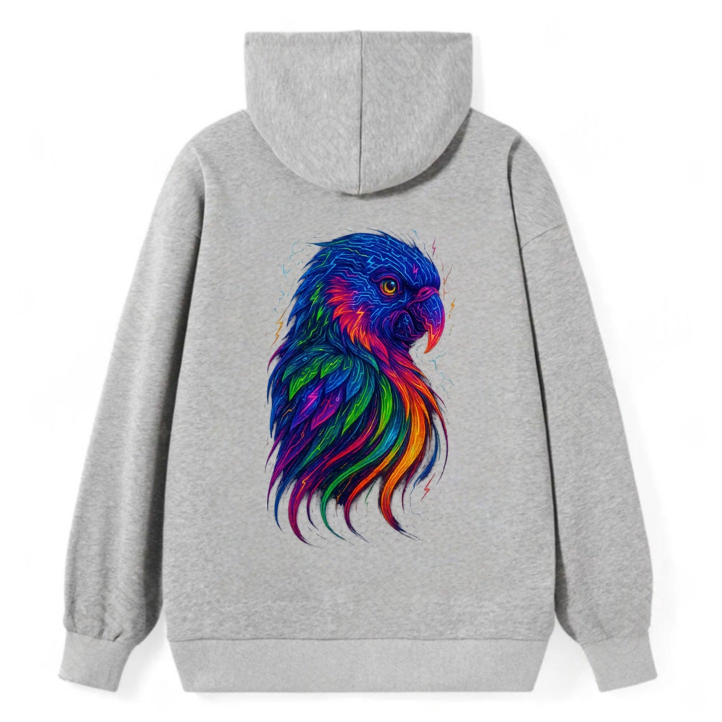 Vibrant parrot with feathers flowing into tropical rainbow streams, every - Classic Pullover Hoodie - Grey