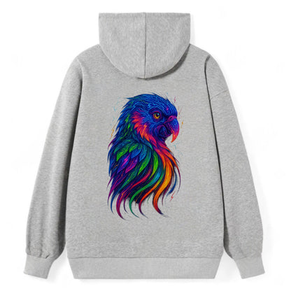 Vibrant parrot with feathers flowing into tropical rainbow streams, every - Classic Pullover Hoodie - Grey