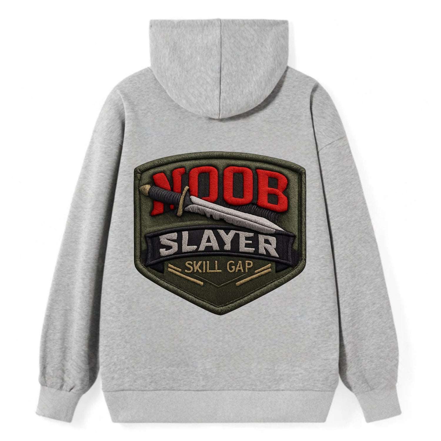 NOOB SLAYER - sword through noob text in red and silver , skill gap - Classic Pullover Hoodie - Grey