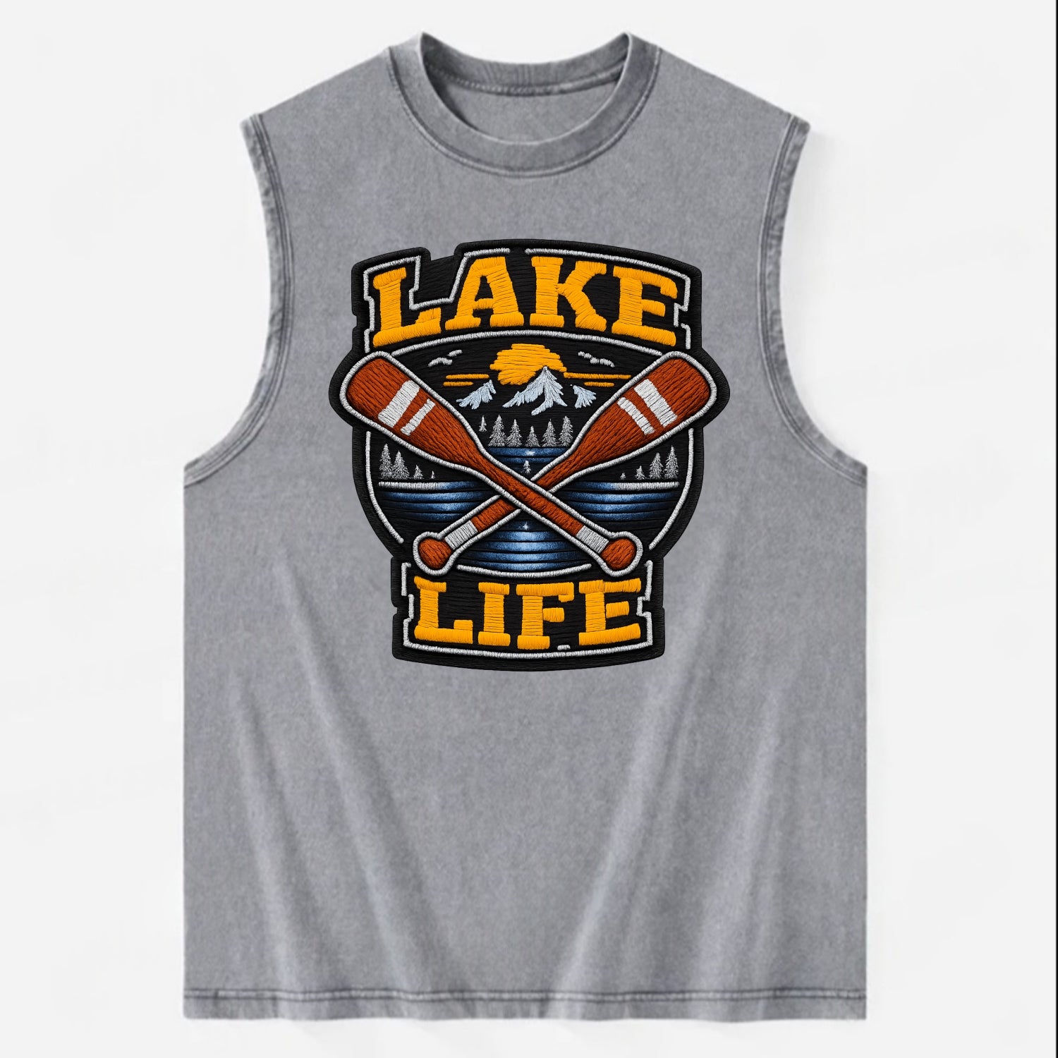 CANOE PADDLE - wooden paddle crossed in brown and cream , lake life - Vintage Washed Tank - Grey