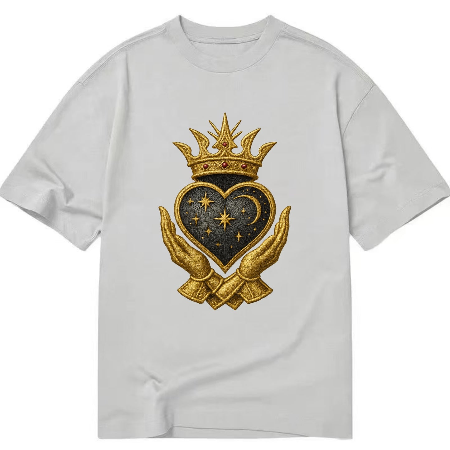 Hammered bronze warrior crown anchoring a dark steel heart with shield-bearing - Classic T-shirt - Grey