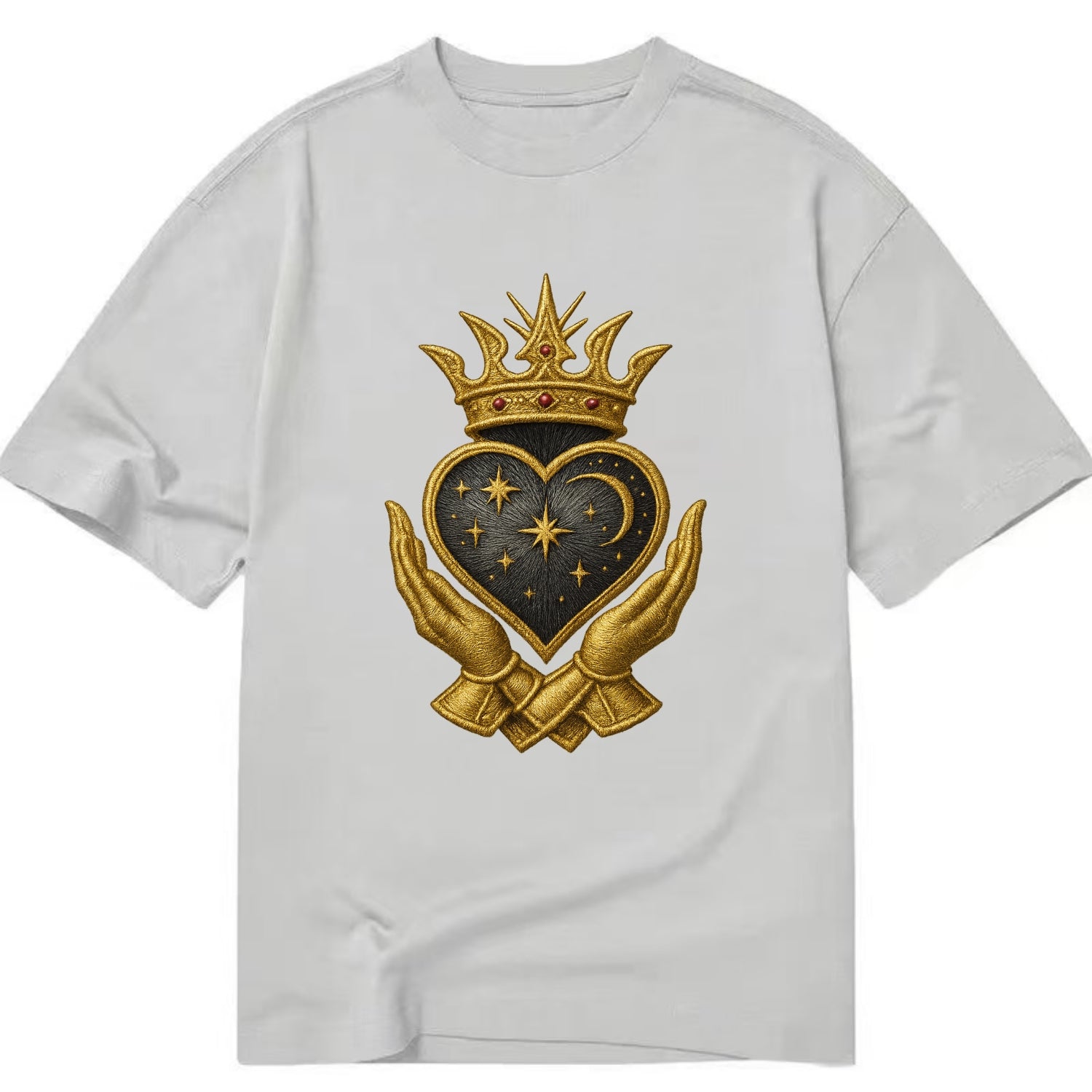 Hammered bronze warrior crown anchoring a dark steel heart with shield-bearing - Classic T-shirt - Grey