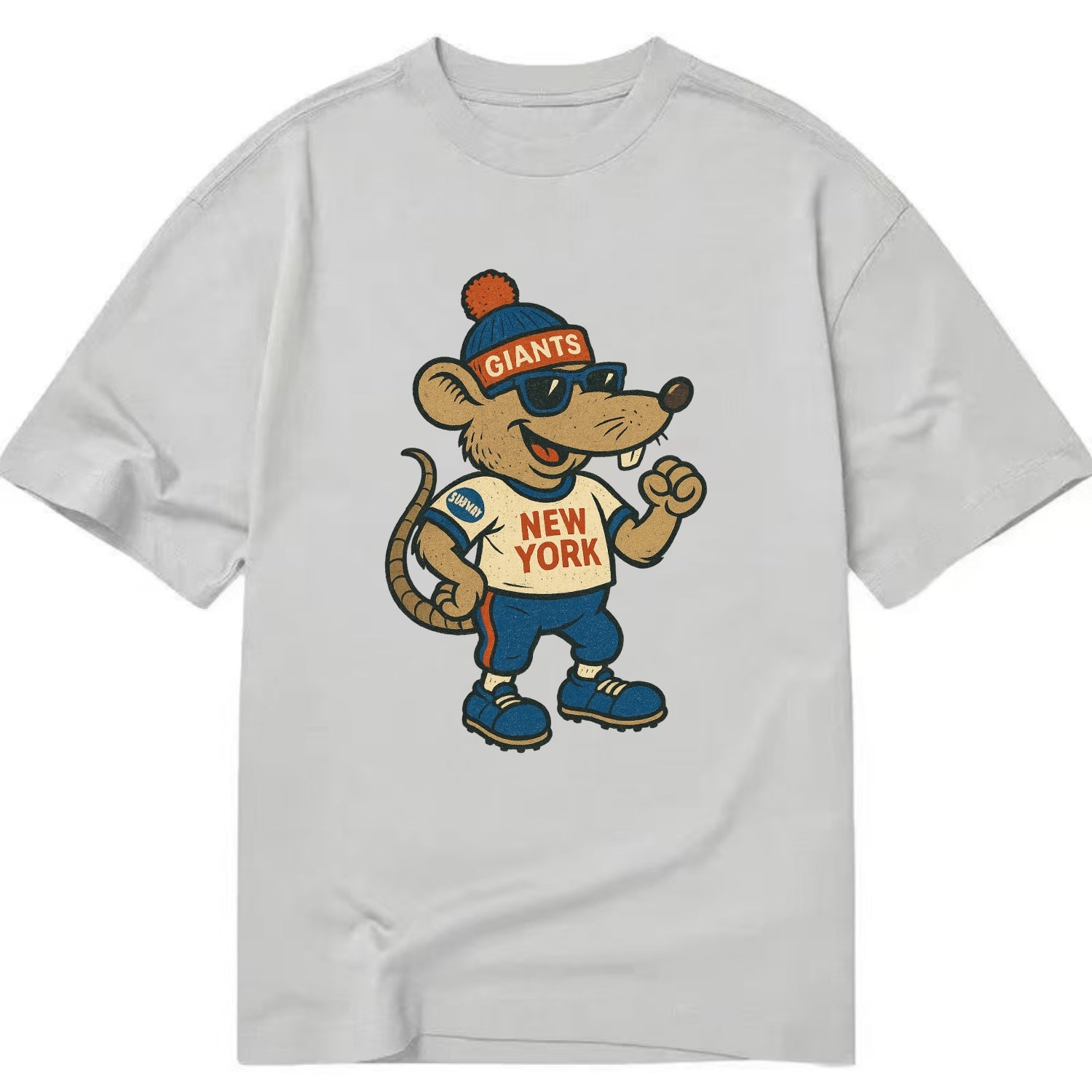New York Rat wearing Giants beanie with subway patch and wayfarer sunglasses - Classic T-shirt - Grey