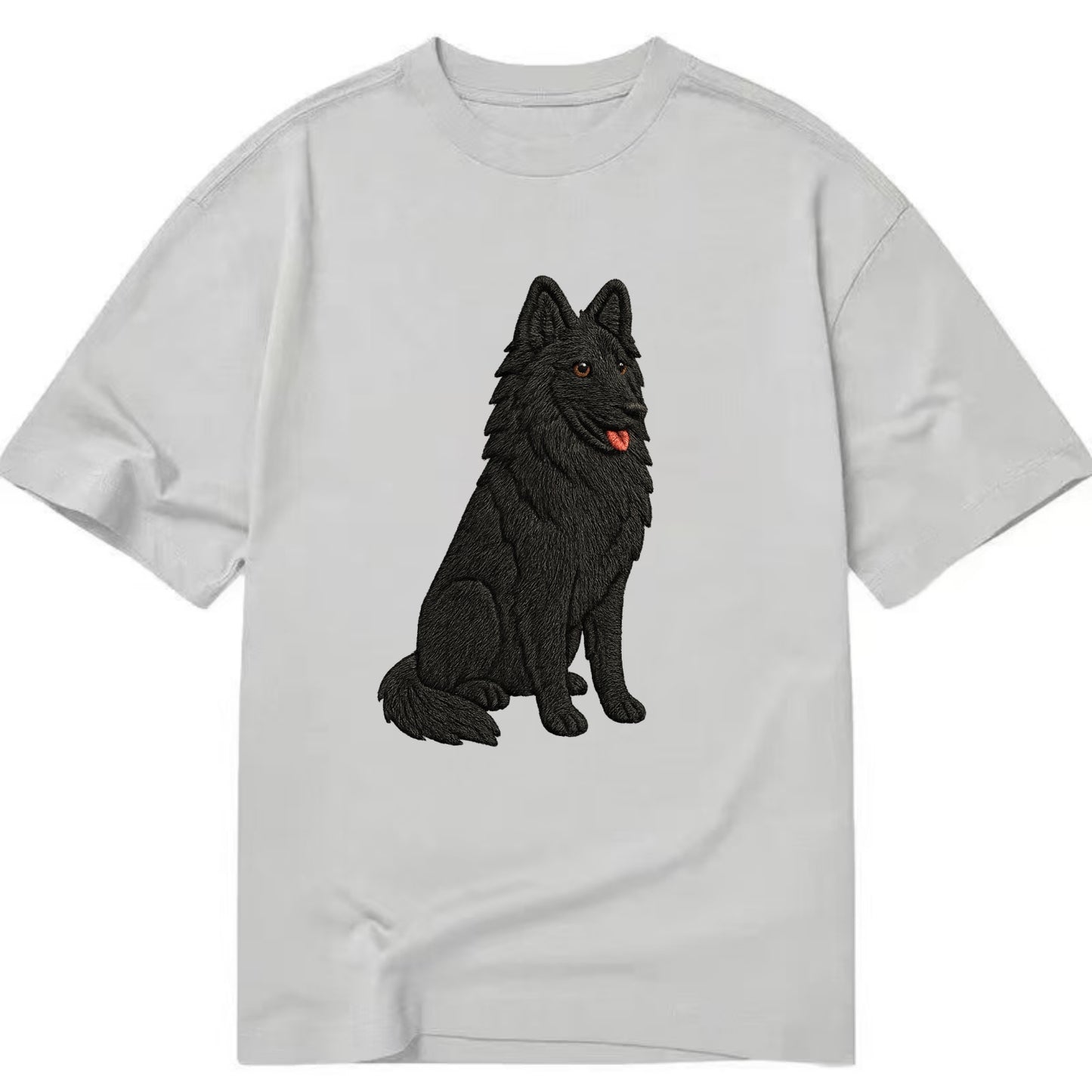Belgian Sheepdog - Black long-haired embroidered pose - Classic T-shirt - Grey