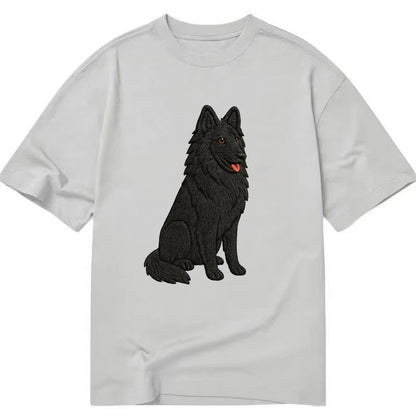 Belgian Sheepdog - Black long-haired embroidered pose - Classic T-shirt - Grey