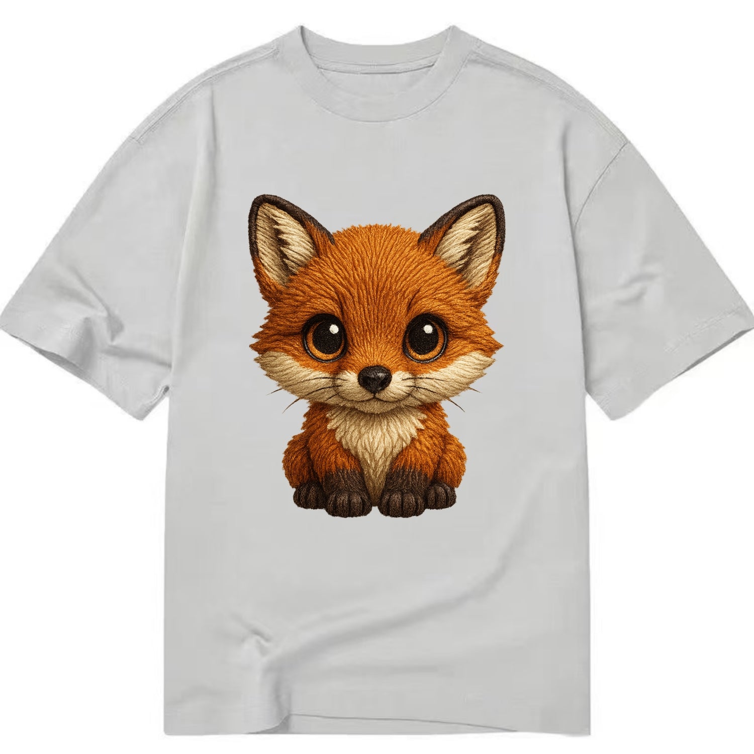 Baby Red Fox - russet fur, white chest, big amber eyes, perky ears, front-facing, - Classic T-shirt - Grey
