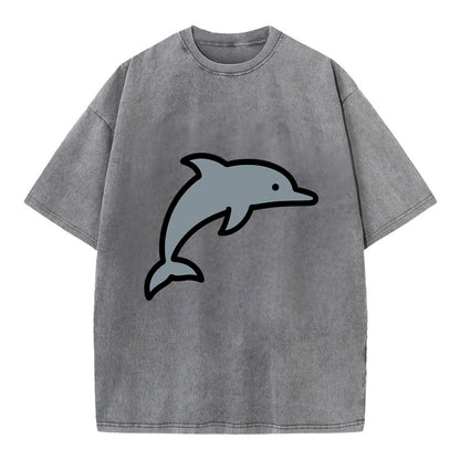 Bottlenose Dolphin - Gray jumping pose flat side profile - Vintage T-shirt - Grey