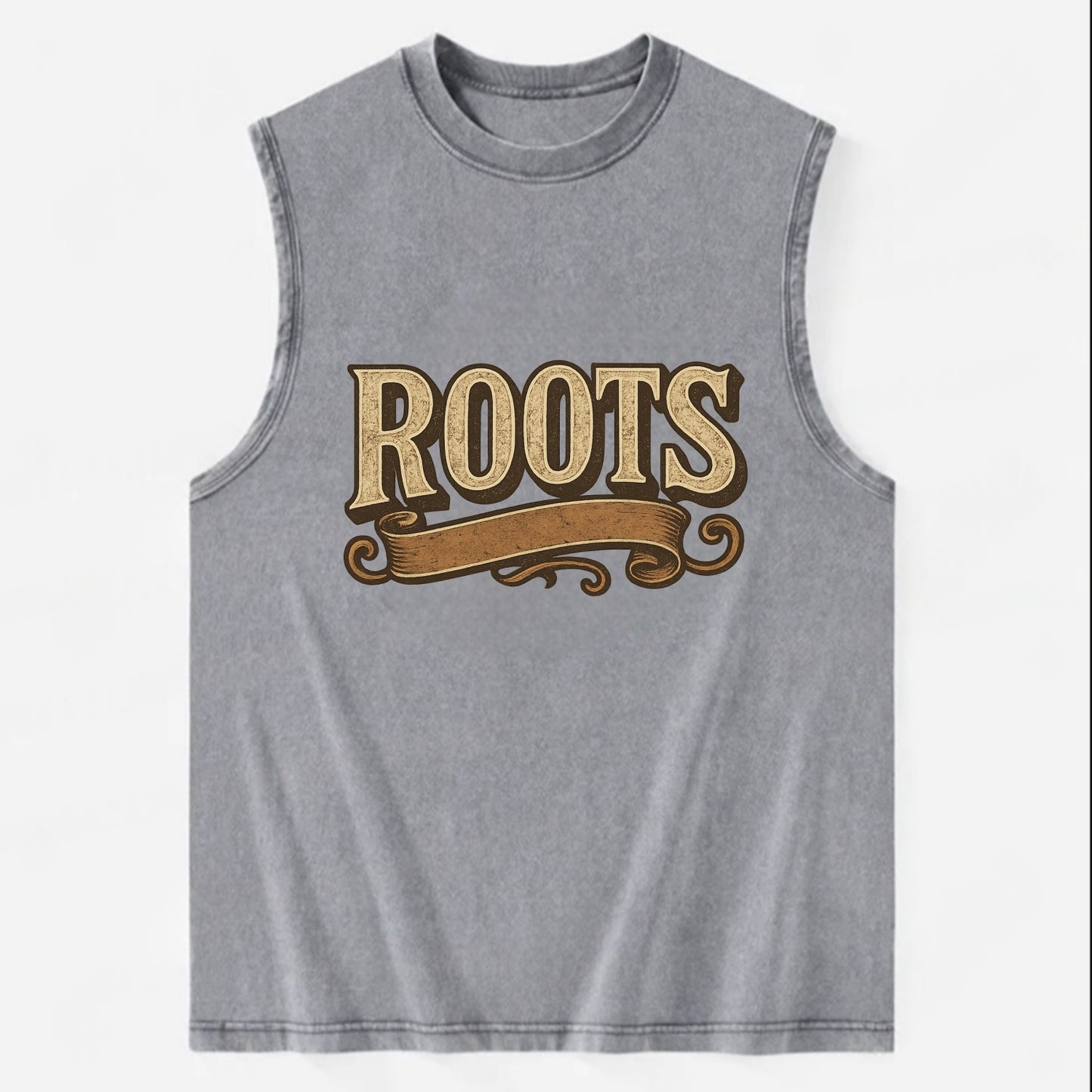 Bold typography design - "ROOTS" - where you come from, heritage - Vintage Washed Tank - Grey