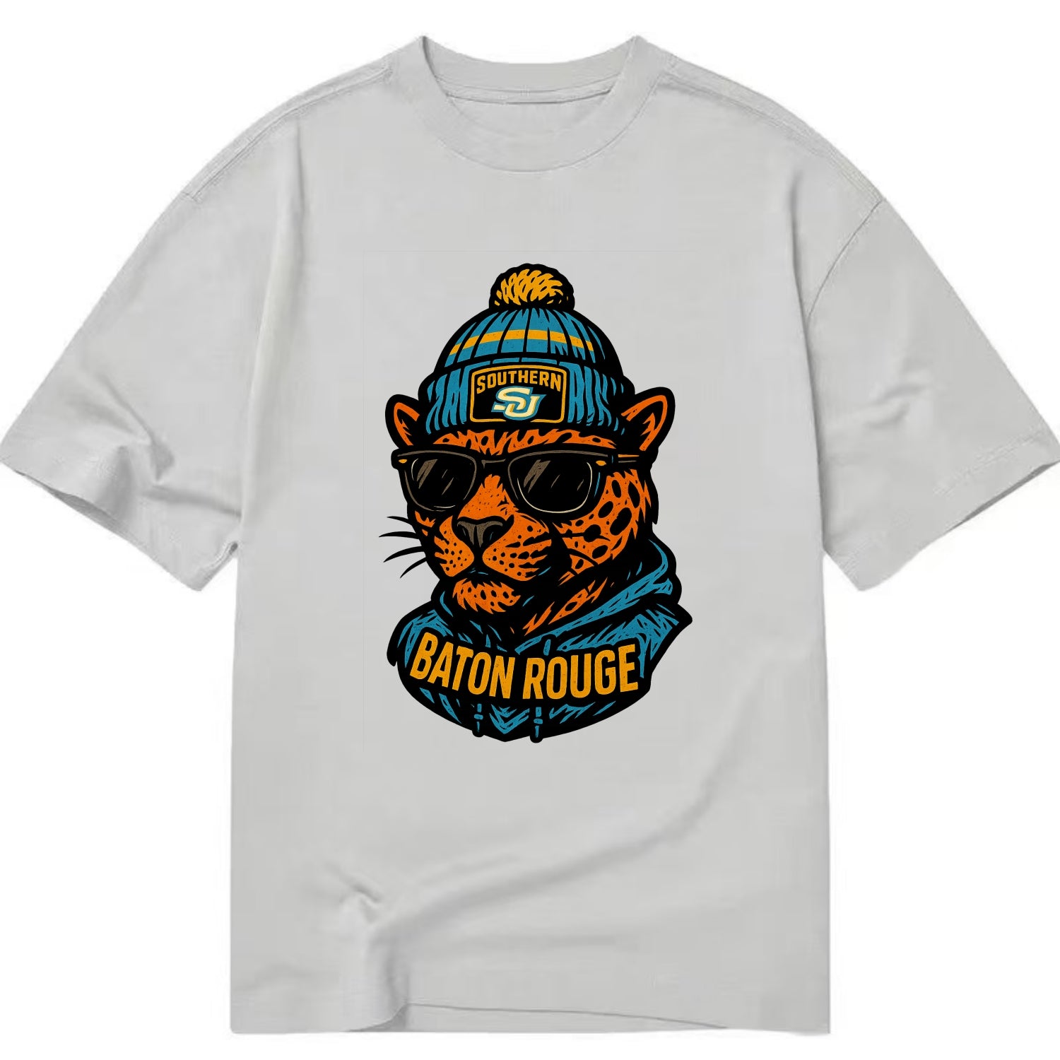 Baton Rouge Jaguar wearing Southern beanie with SU patch - Classic T-shirt - Grey
