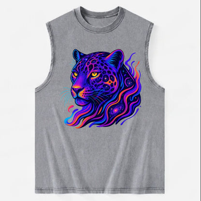 Powerful jaguar with rosettes containing miniature galaxies, cosmic purple - Vintage Washed Tank - Grey