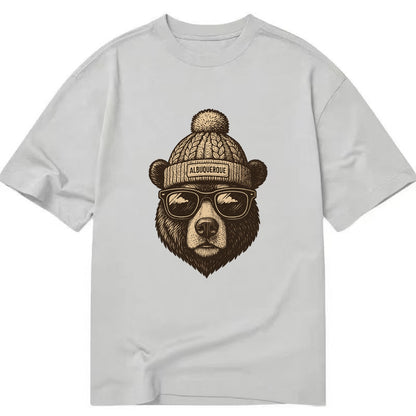 New Mexico Black Bear wearing Albuquerque beanie with pom pom and wayfarer - Classic T-shirt - Grey