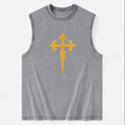 Order Of Santiago Cross - Vintage Washed Tank - Grey