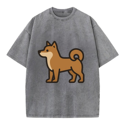 Shiba Inu - Red sesame flat side profile - Vintage T-shirt - Grey